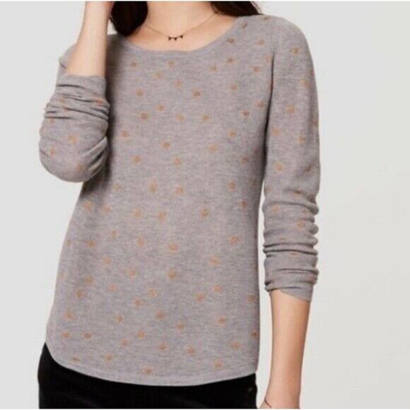 Ann Taylor Loft Gray Polka Dot Crewneck Sweater Medium Casual Cozycore - Picture 1 of 5